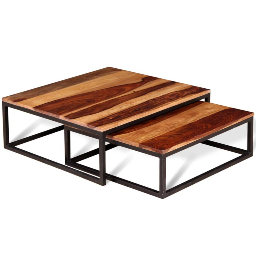 Coffee Table Side Tables 2 Piece Nesting Set Solid Sheesham Wood Q3089