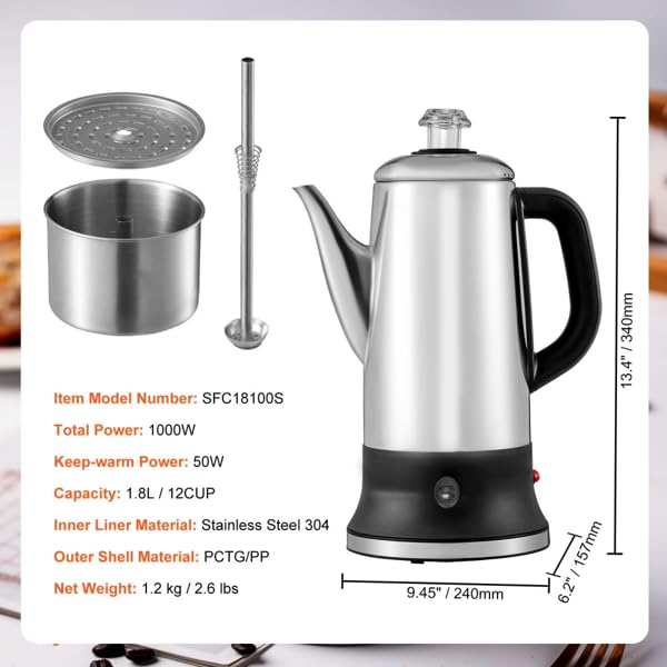 12-Cup Stainless Steel Electric Percolator Coffee Maker U373