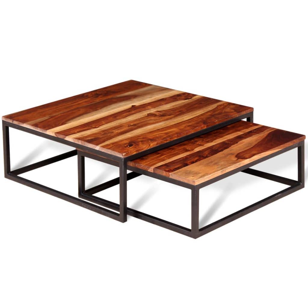 Coffee Table Side Tables 2 Piece Nesting Set Solid Sheesham Wood Q3089