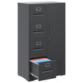 4 Drawer Vertical File Cabinet with Lock and Storage Shelves Black B624