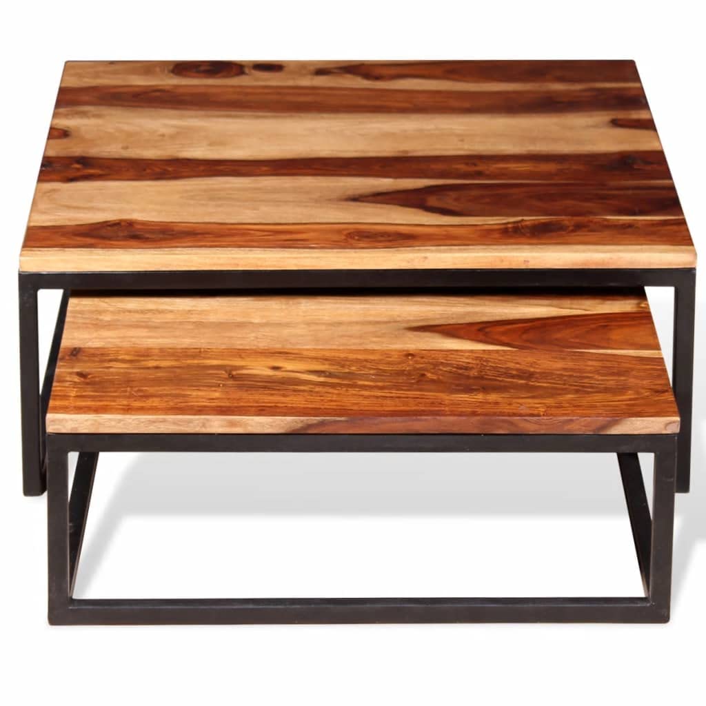 Coffee Table Side Tables 2 Piece Nesting Set Solid Sheesham Wood Q3089