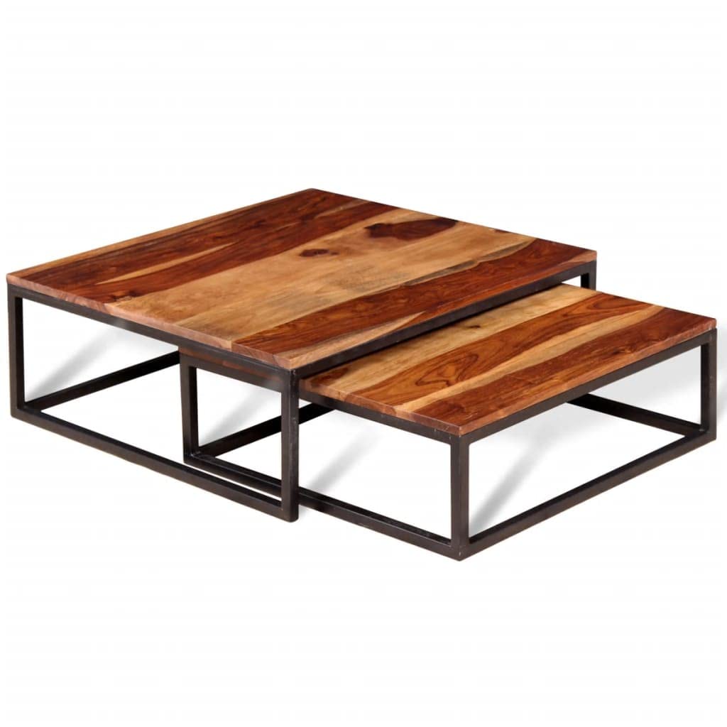 Coffee Table Side Tables 2 Piece Nesting Set Solid Sheesham Wood Q3089