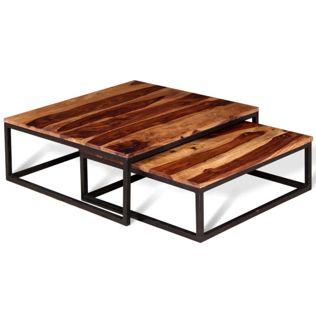 Coffee Table Side Tables 2 Piece Nesting Set Solid Sheesham Wood Q3089