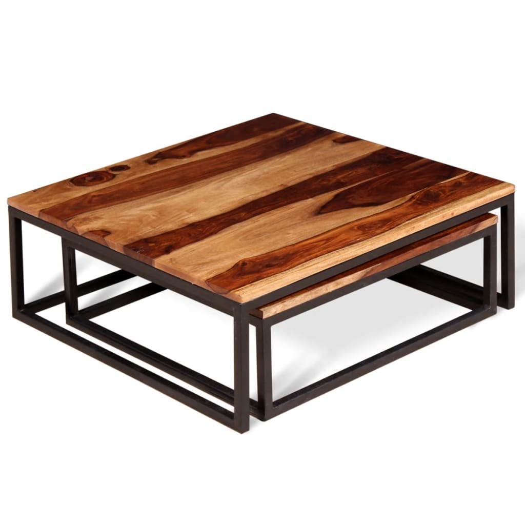 Coffee Table Side Tables 2 Piece Nesting Set Solid Sheesham Wood Q3089
