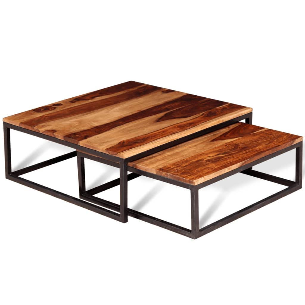 Coffee Table Side Tables 2 Piece Nesting Set Solid Sheesham Wood Q3089