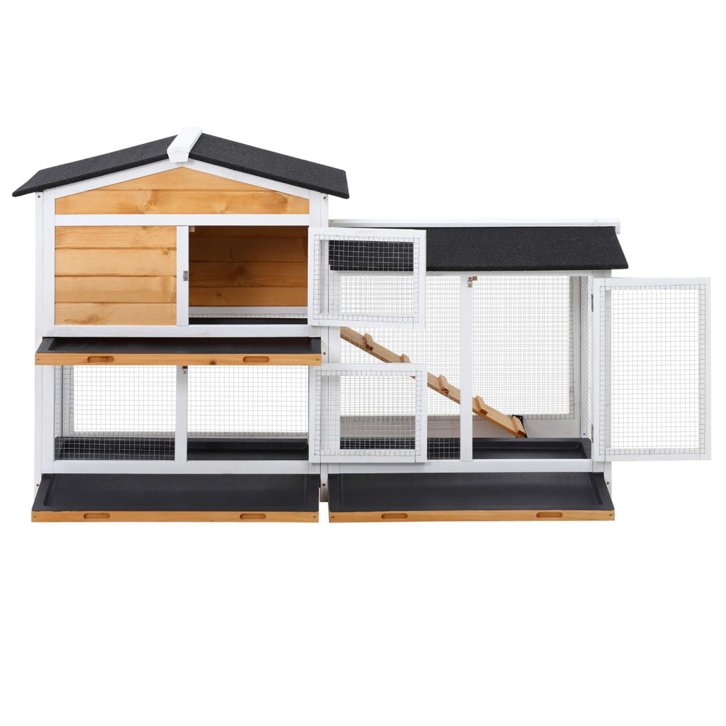 2-Story Wooden Rabbit Hutch with Ramp E25698