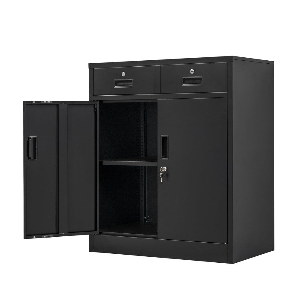 Metal Locking Storage Cabinet with 2 Drawers and Adjustable Shelf U997