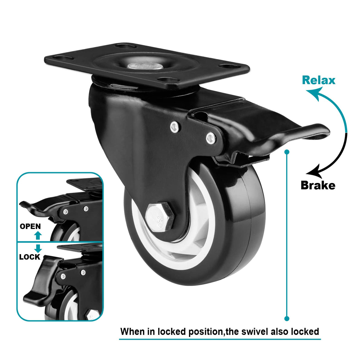 3 Inch Swivel Casters Set of 4 with Brake A430902