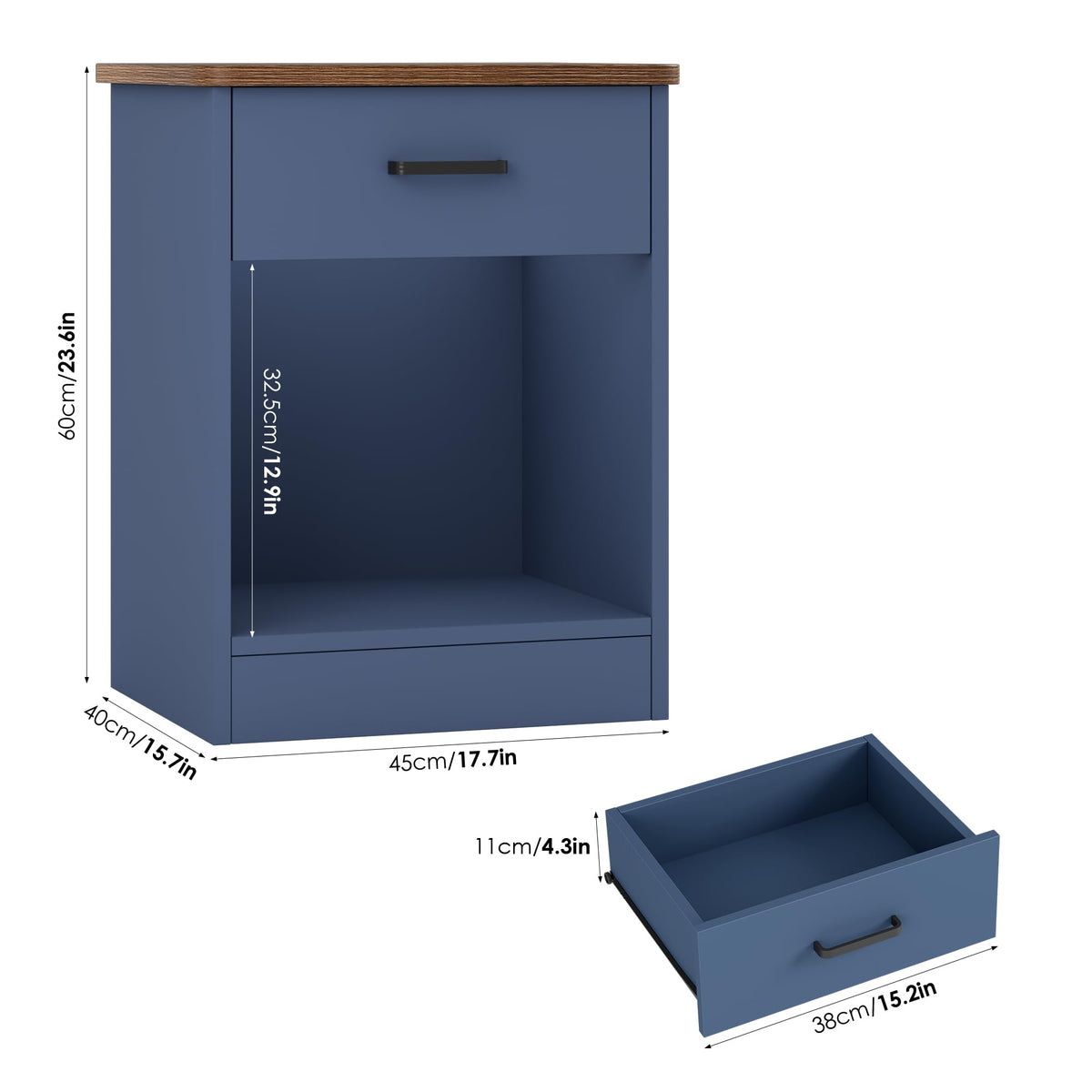 Nightstand Set of 2 with Drawer and Storage Shelf U171