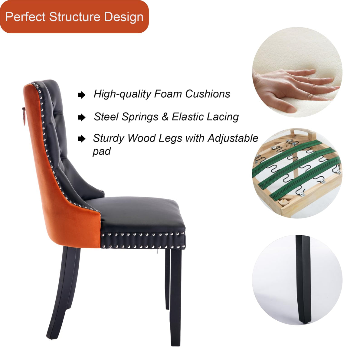 PU and Velvet Upholstered Dining Chairs with Solid Wood Legs Z1423