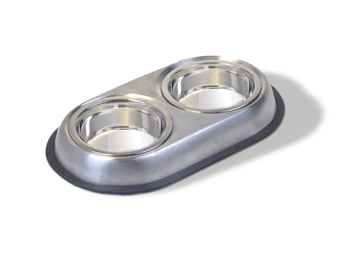 Stainless Steel Double Dish Food And Water Bowl 16 OZ I526
