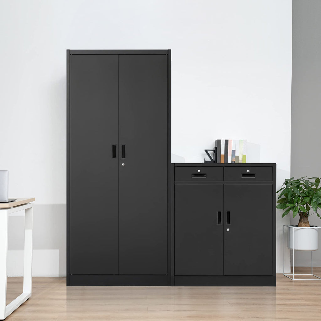 Metal Locking Storage Cabinet with 2 Drawers and Adjustable Shelf U997