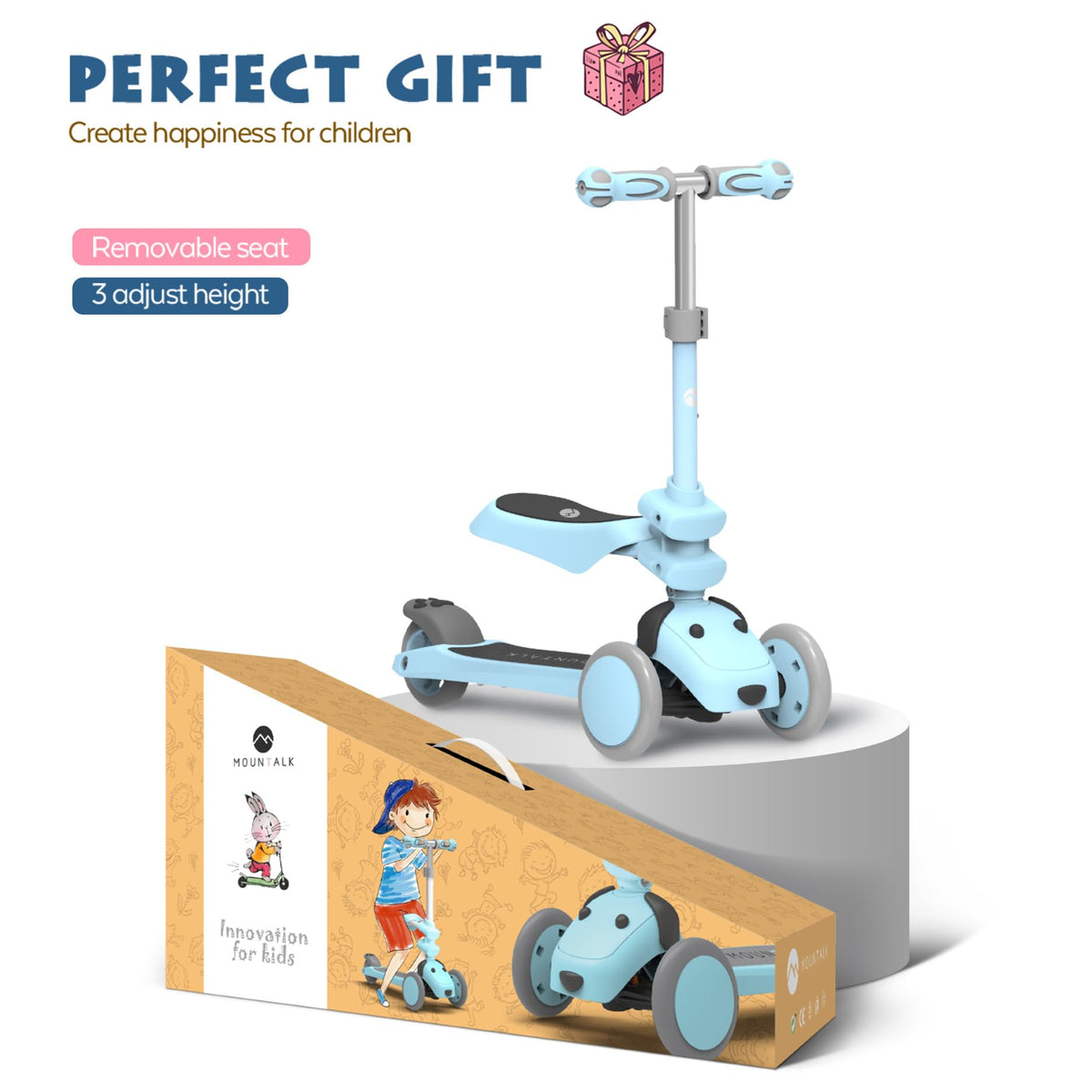 Kids 3 Wheels Scooter with Adjustable Heights and LED Wheels Y400