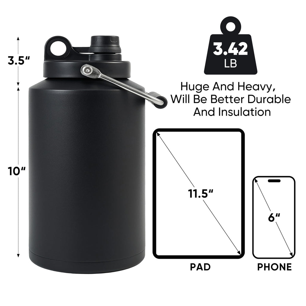 One Gallon 128oz Stainless Steel Insulated Water Bottle with Handle, Black B54253