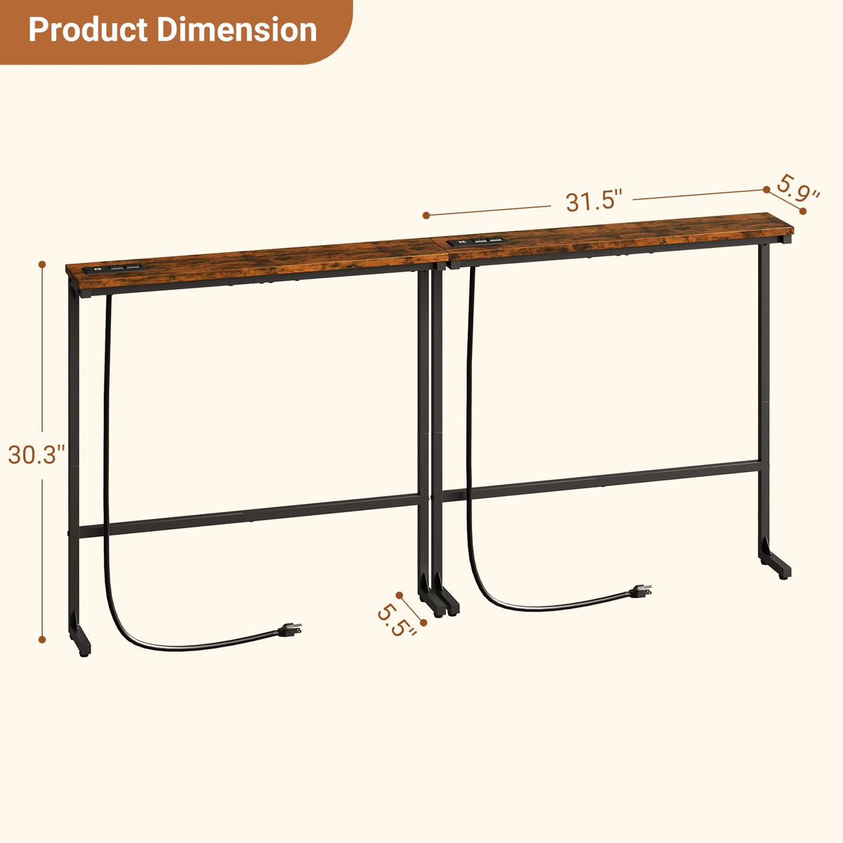63 Inch Narrow Console Table with 2 Power Outlets A862562