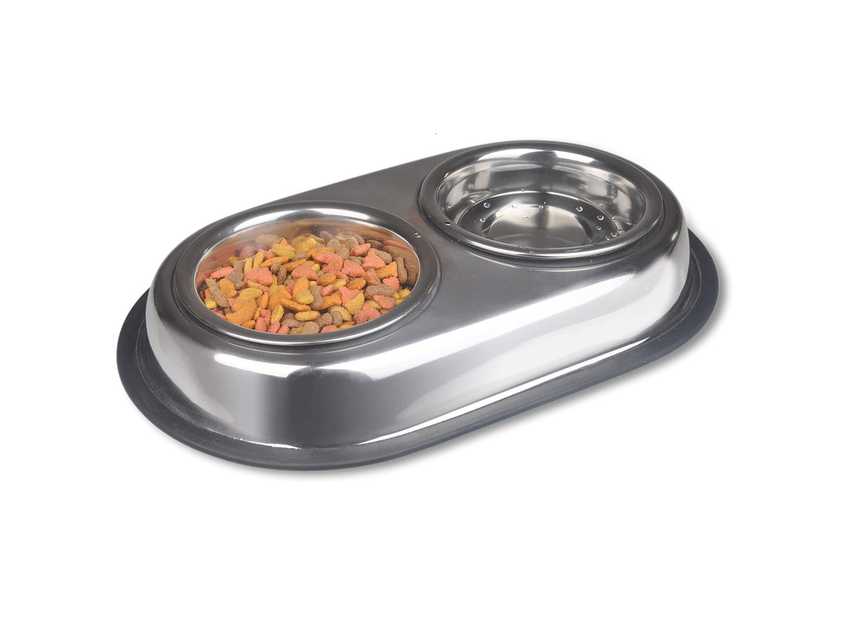 Stainless Steel Double Dish Food And Water Bowl 16 OZ I526