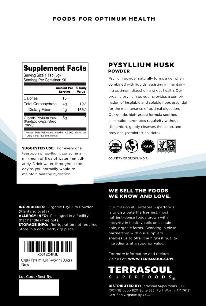 Organic Psyllium Husk Powder, 1 Lb Z394