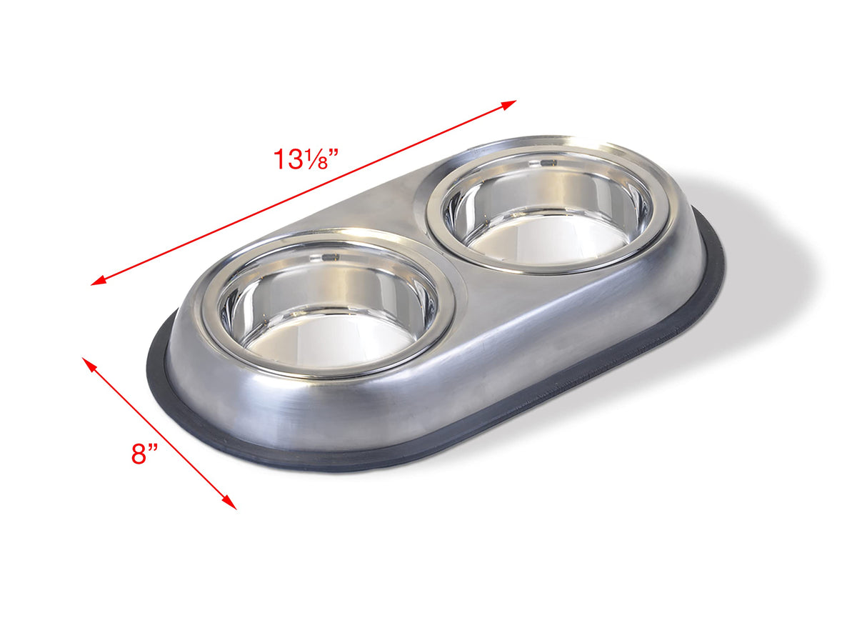 Stainless Steel Double Dish Food And Water Bowl 16 OZ I526