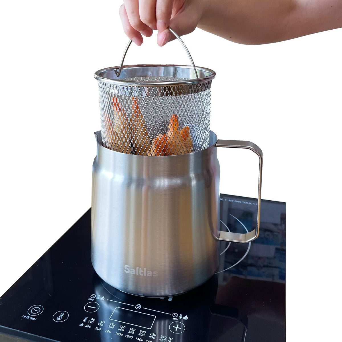 304 Stainless Steel Deep Fryer Pot with Basket and Oil Strainer, 2L Y99432