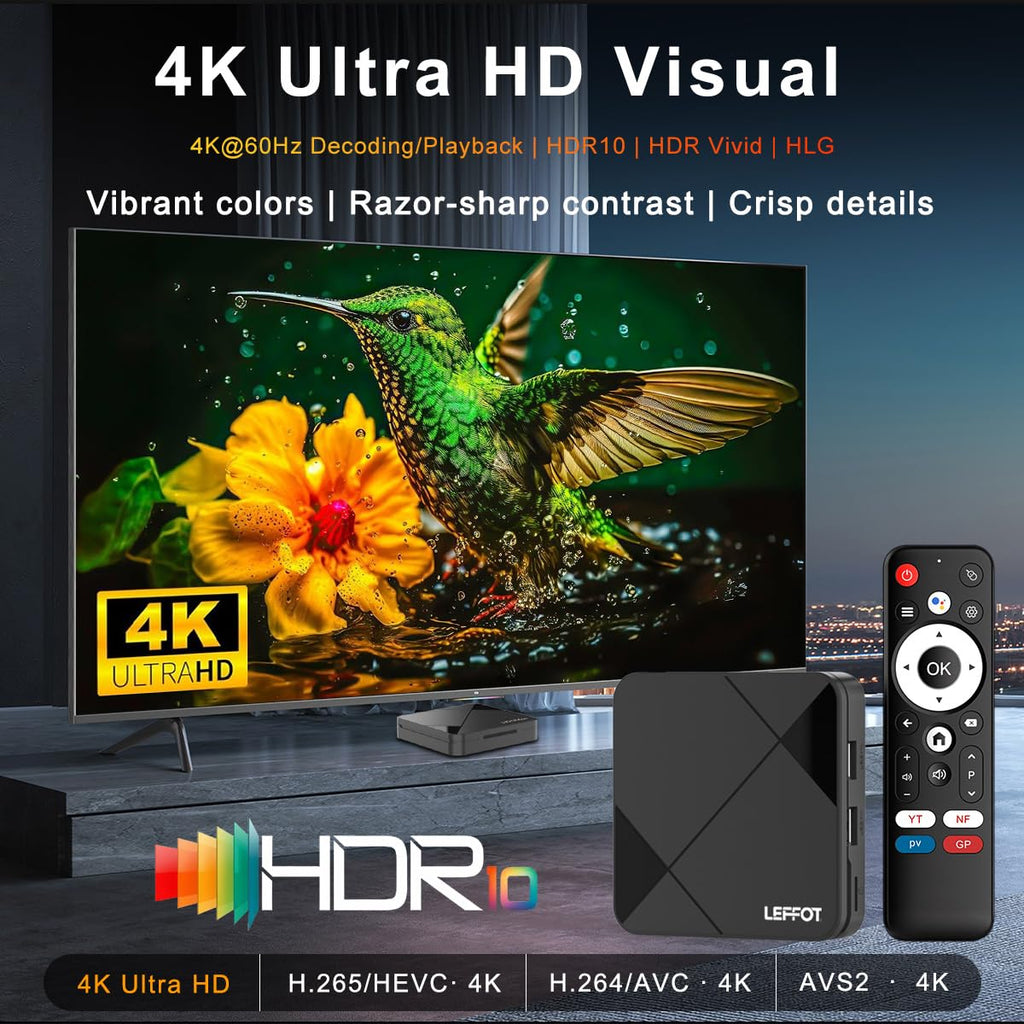 Android 14.0 4K Ultra HD TV Box E107