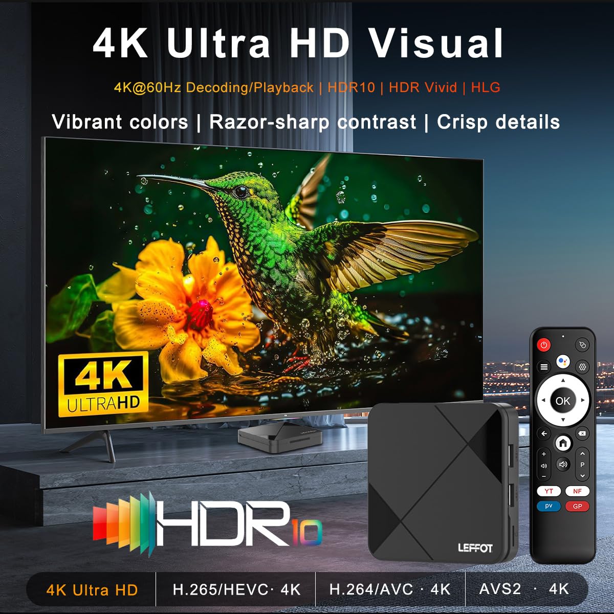 Android 14.0 4K Ultra HD TV Box E107