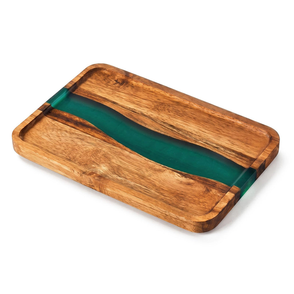 Turquoise Resin Acacia Wood Valet Tray O90313