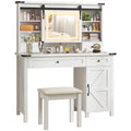 White Vanity Desk with Mirror, LED Lights, Stool S73822