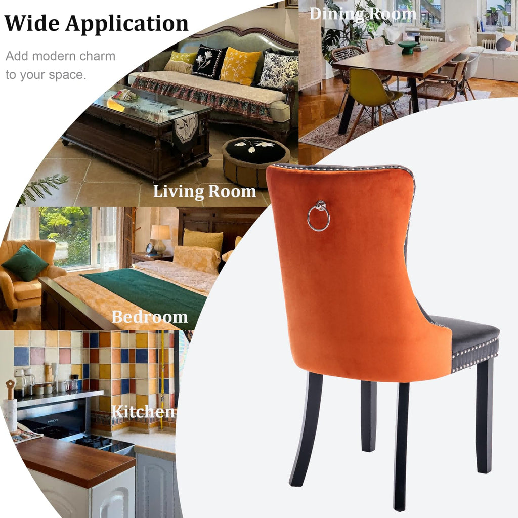 PU and Velvet Upholstered Dining Chairs with Solid Wood Legs Z1423