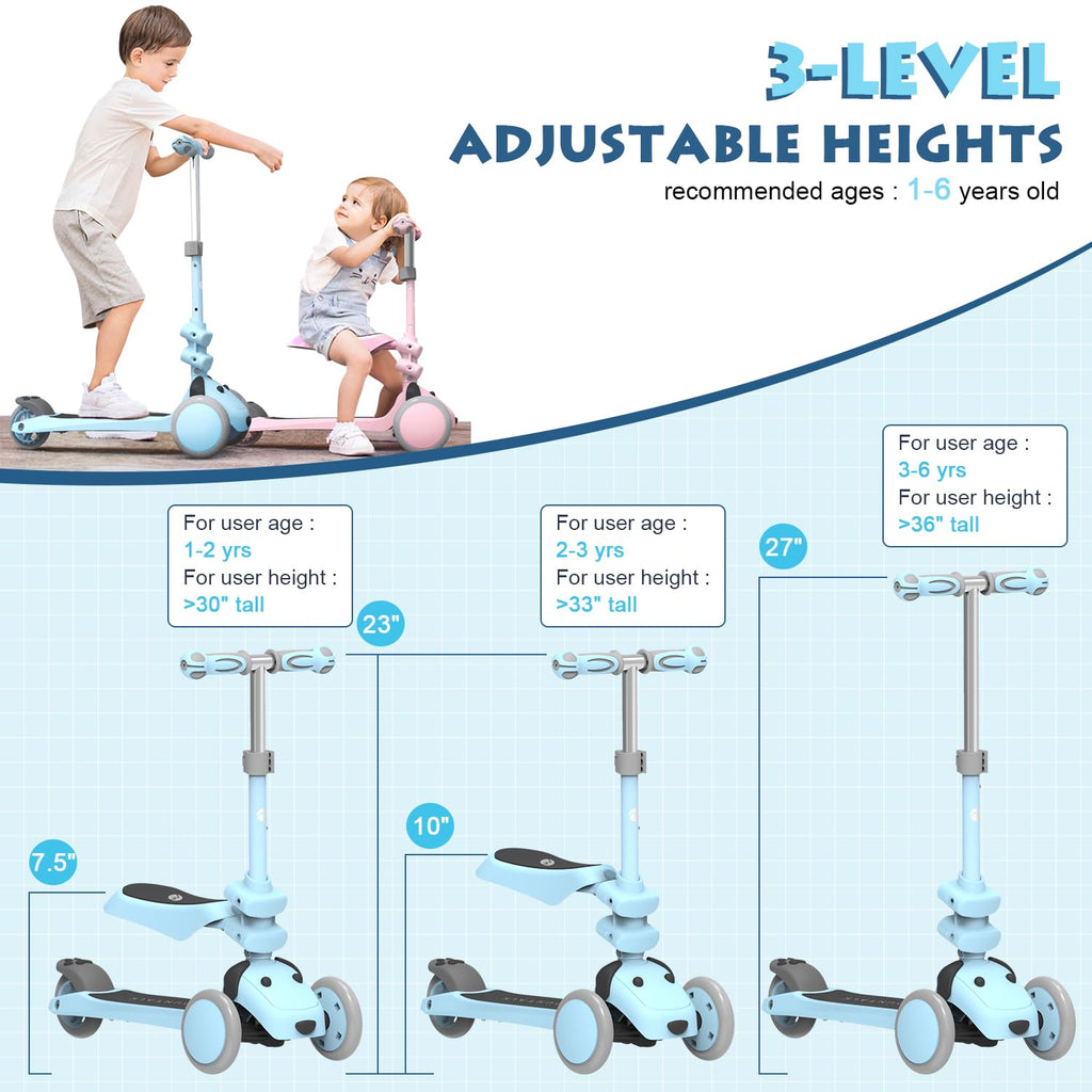 Kids 3 Wheels Scooter with Adjustable Heights and LED Wheels Y400