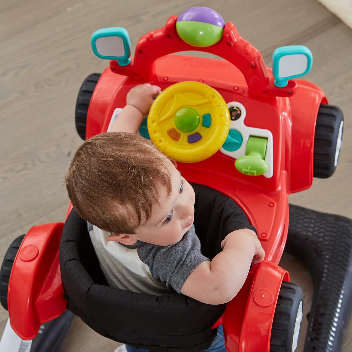 2-in-1 Baby Push Walker with Wheels, Seated or Walk-Behind, Racer Red S2628
