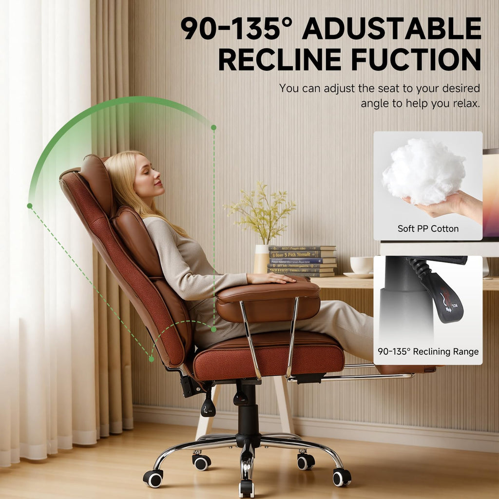 Big and Tall High Back Leather Office Chair with Footrest A320673