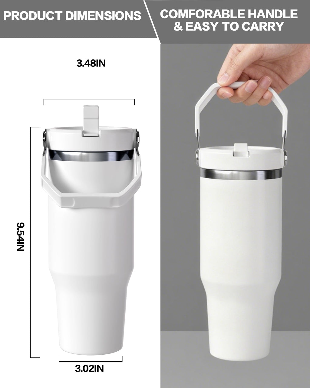 30oz Sublimation Blank Tumbler with Handle and Flip Straw J499930