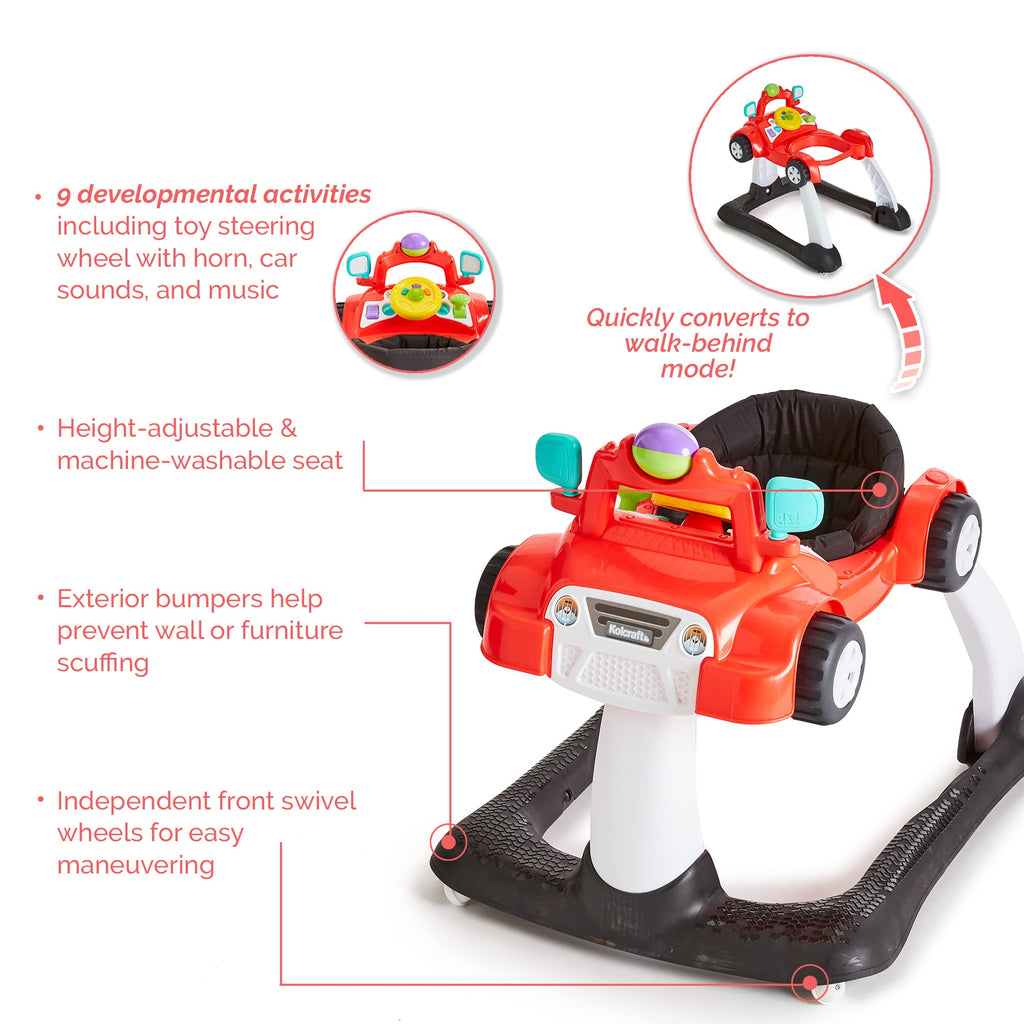 2-in-1 Baby Push Walker with Wheels, Seated or Walk-Behind, Racer Red S2628