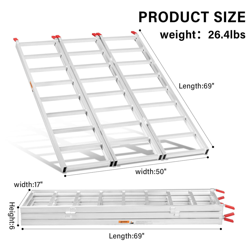 69" L x 50" W Tri-Fold Aluminum ATV Loading Ramp 1500lb Capacity C712