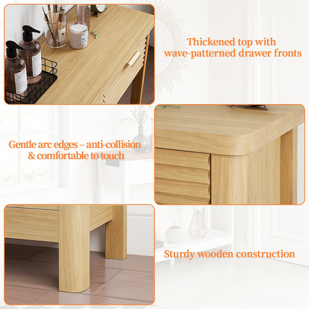 47.2" Narrow Console Table with 3 Drawers & Charging Station, Oak V7081