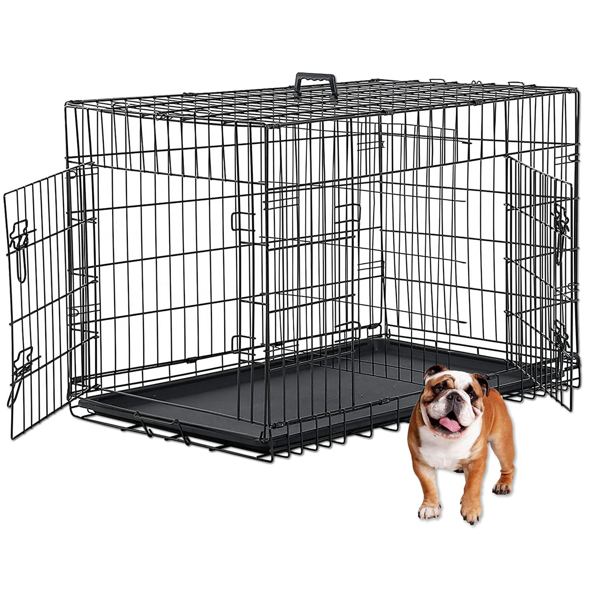 48 Inch Double Door Metal Dog Crate with Divider Panel U632299