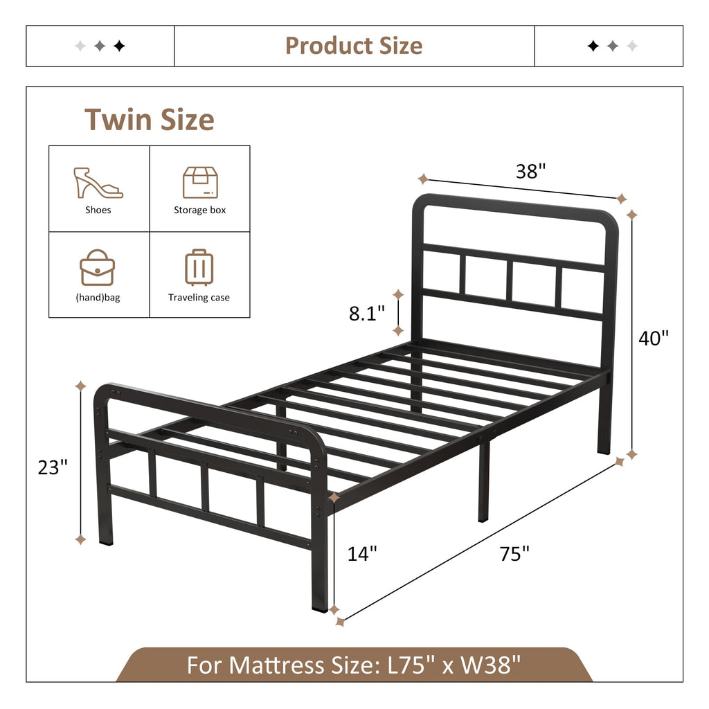 Twin Platform Bed Frame with Headboard and Footboard F491782