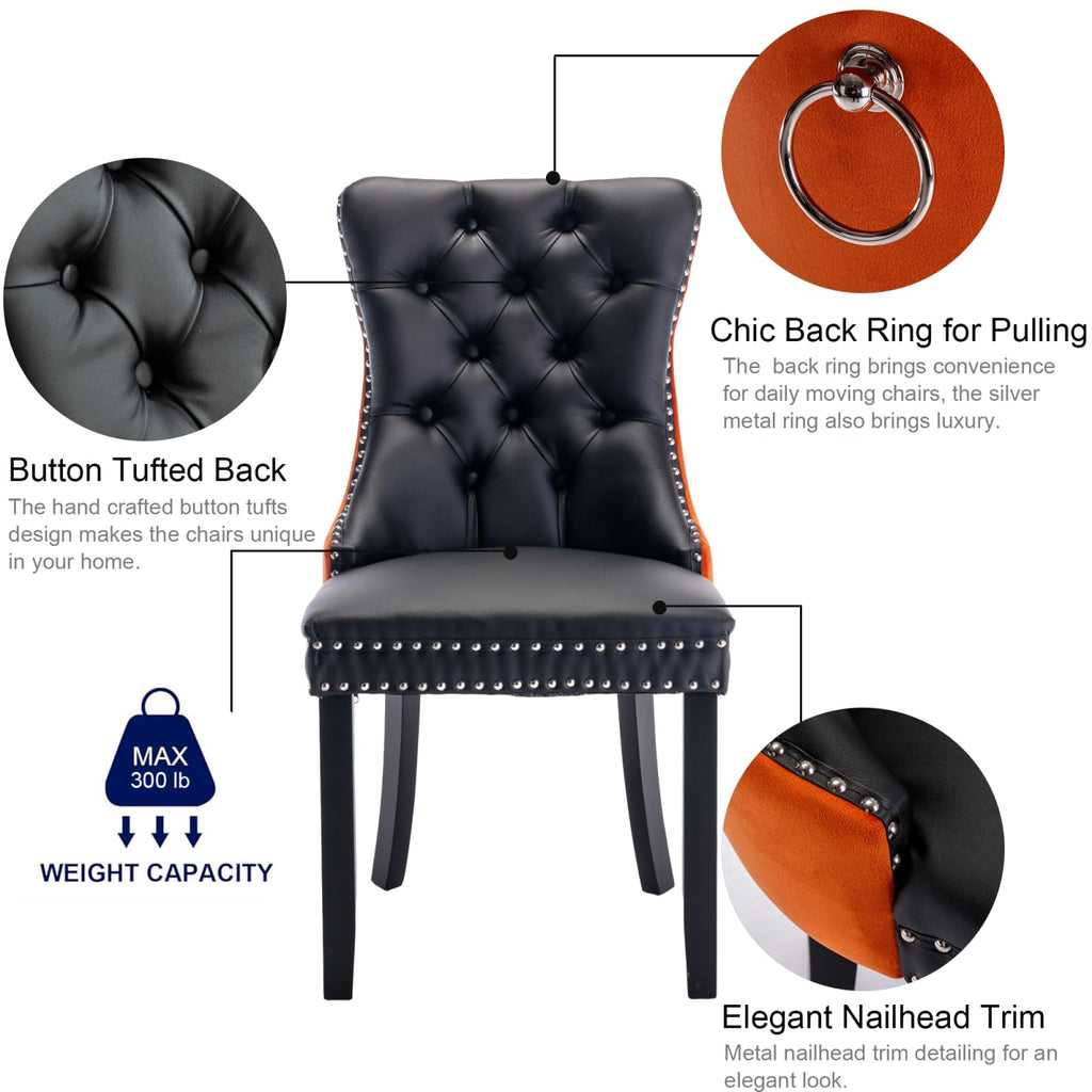 PU and Velvet Upholstered Dining Chairs with Solid Wood Legs Z1423