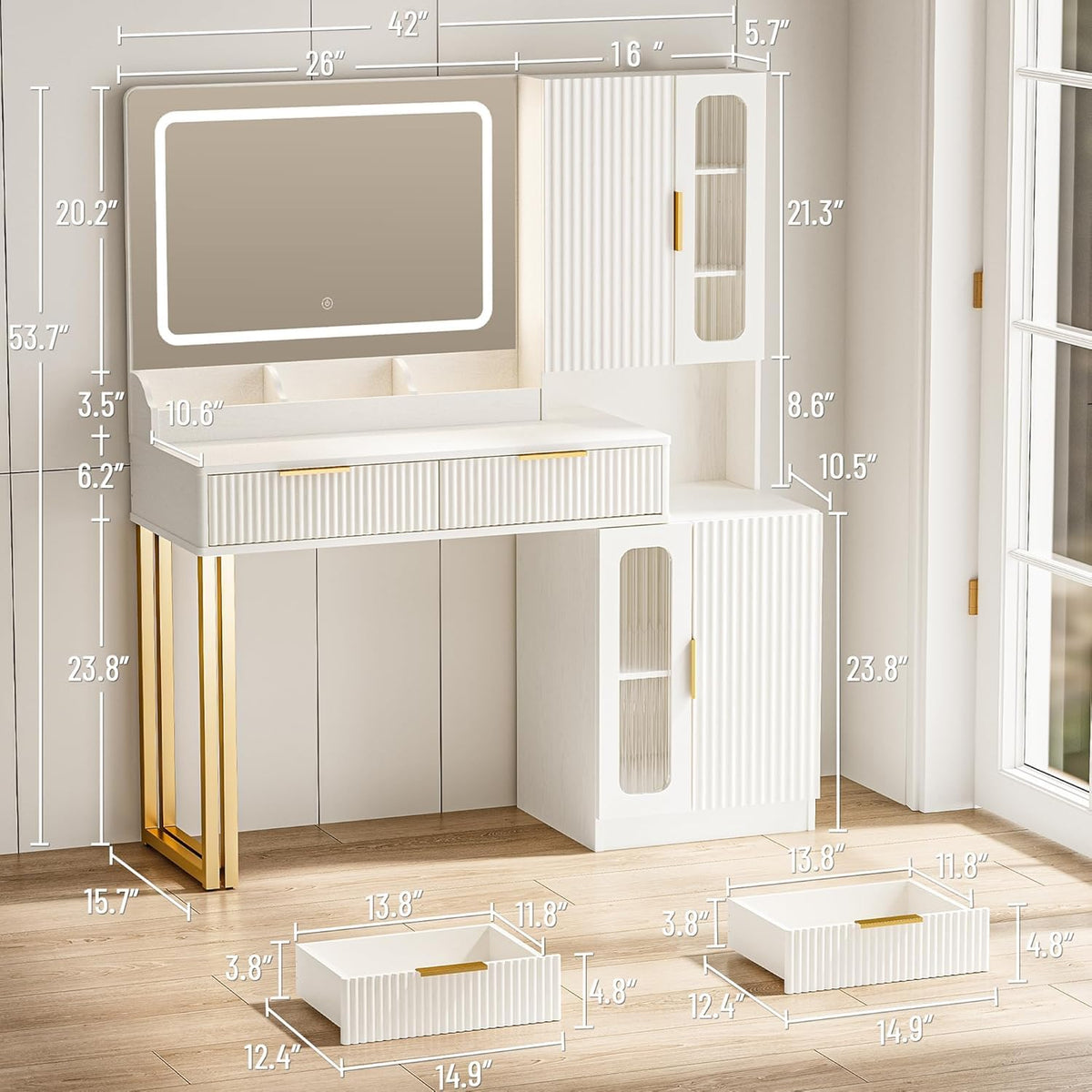 42" Makeup Vanity Desk with Mirror and Lights D3676