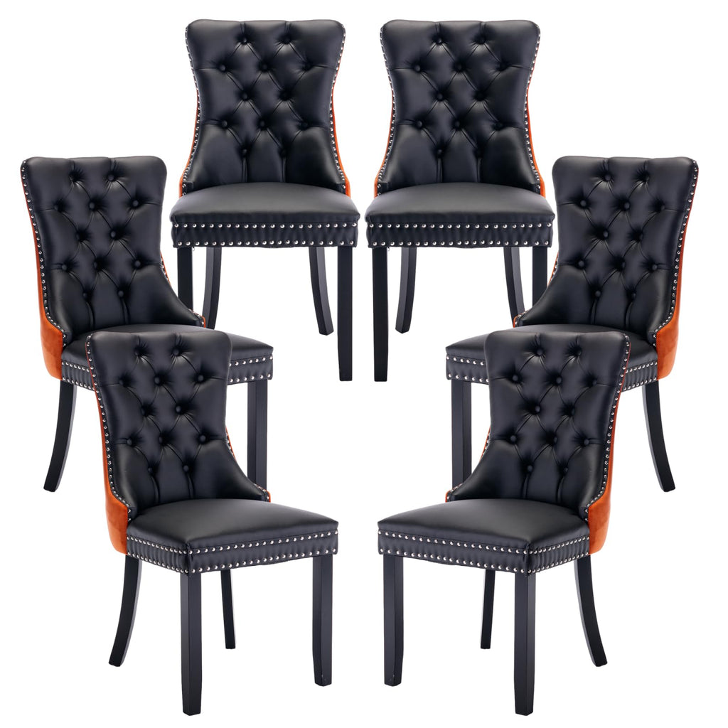 PU and Velvet Upholstered Dining Chairs with Solid Wood Legs Z1423