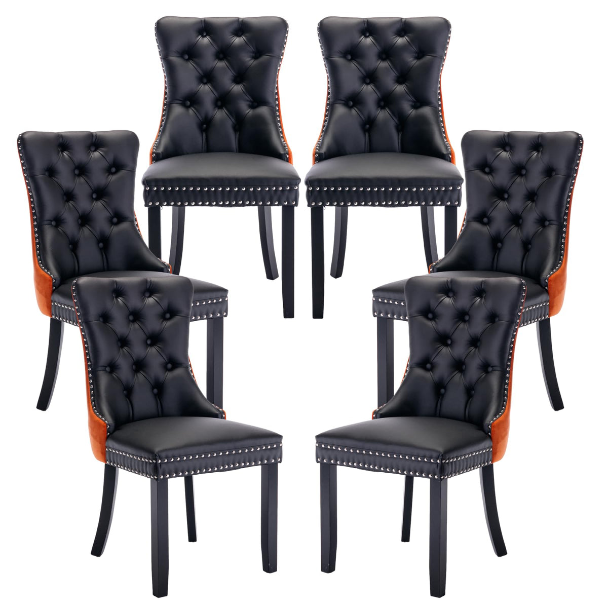 PU and Velvet Upholstered Dining Chairs with Solid Wood Legs Z1423