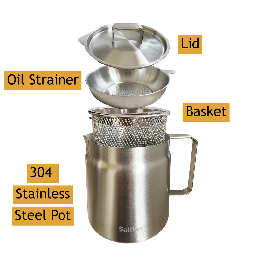 304 Stainless Steel Deep Fryer Pot with Basket and Oil Strainer, 2L Y99432
