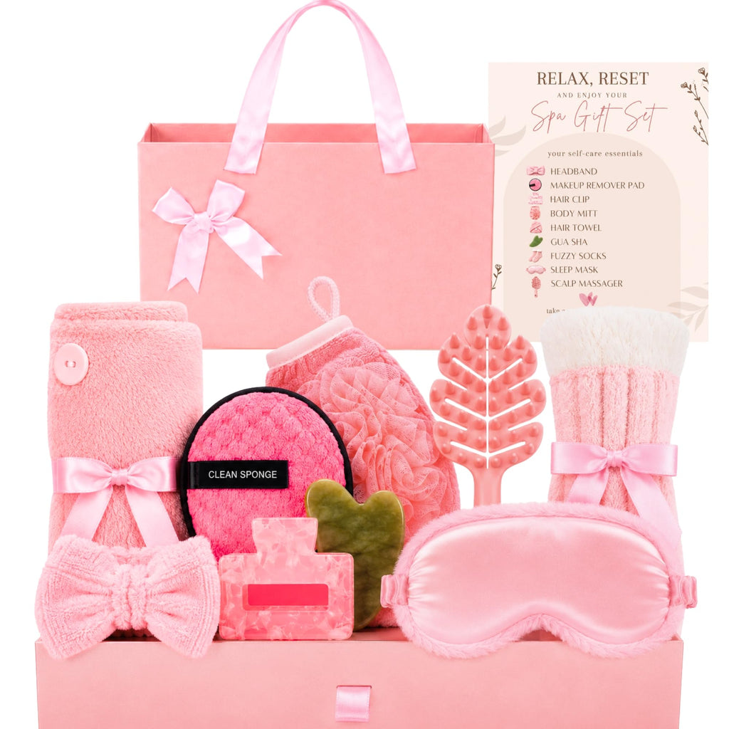 11pc Pink Spa Gift Set with Gua Sha and Sleep Mask H83744