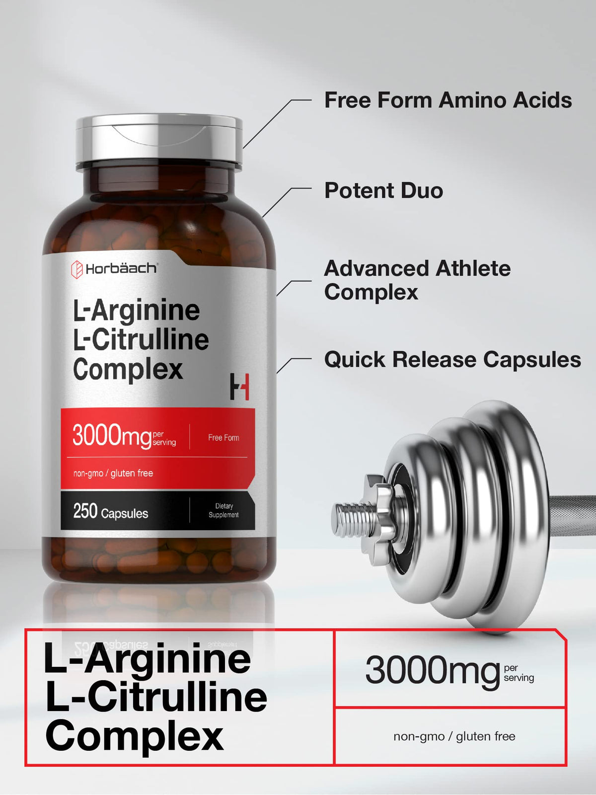 L-Arginine L-Citrulline Complex 3000mg 250 Capsules U904