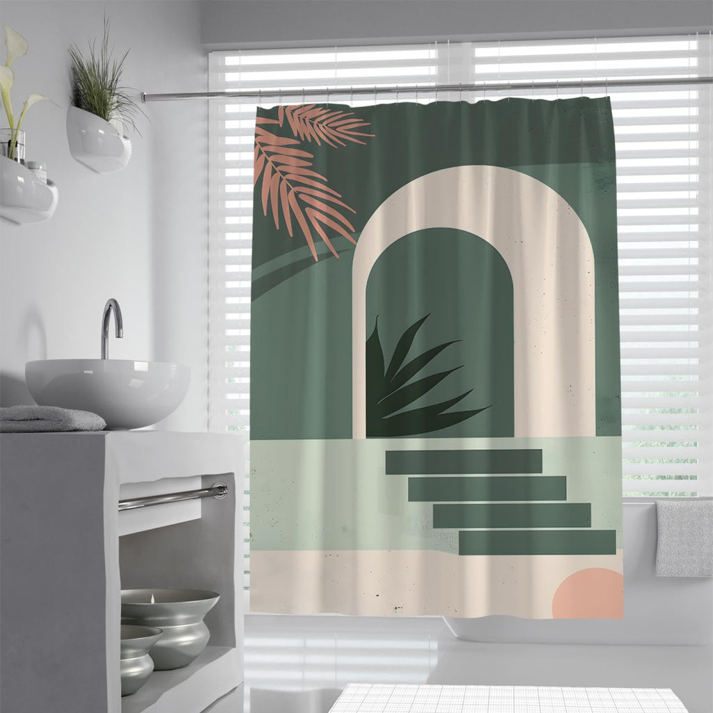 Sage Green Geometric Bath Curtain 54x78 Inches V244
