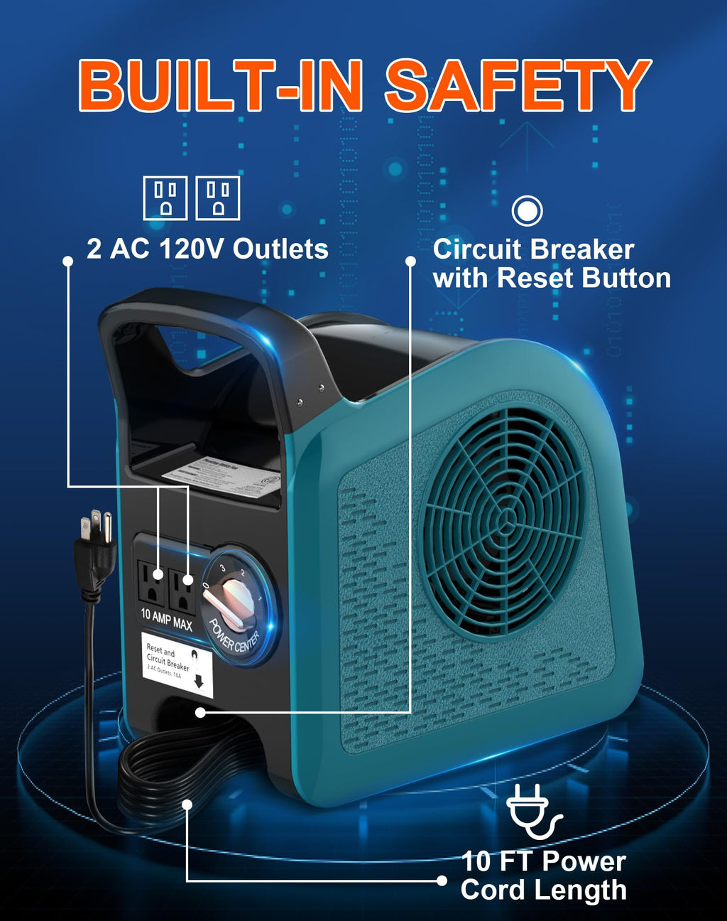 Blue 355CFM 3 Speed Air Mover Blower Fan with 2 Outlets J5381
