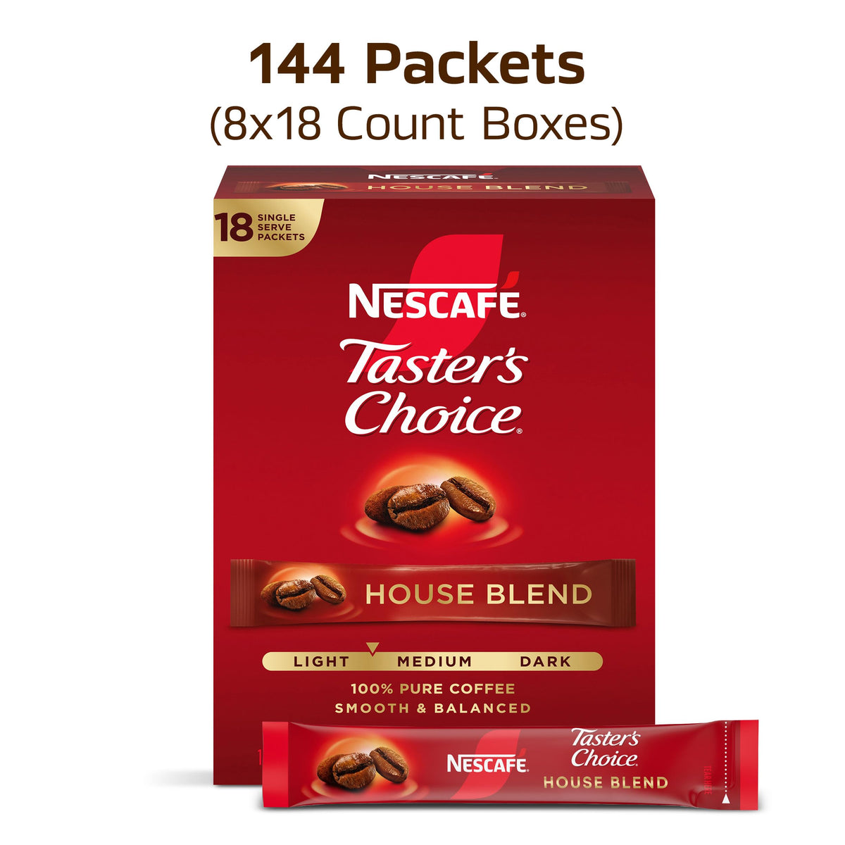 Instant Coffee Packets Light Medium Roast 144 Packets C87239