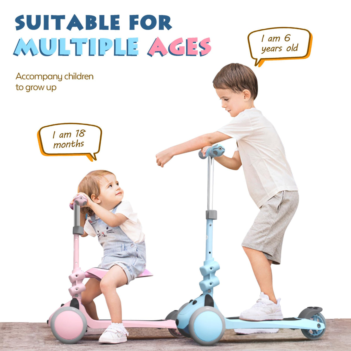 Kids 3 Wheels Scooter with Adjustable Heights and LED Wheels Y400
