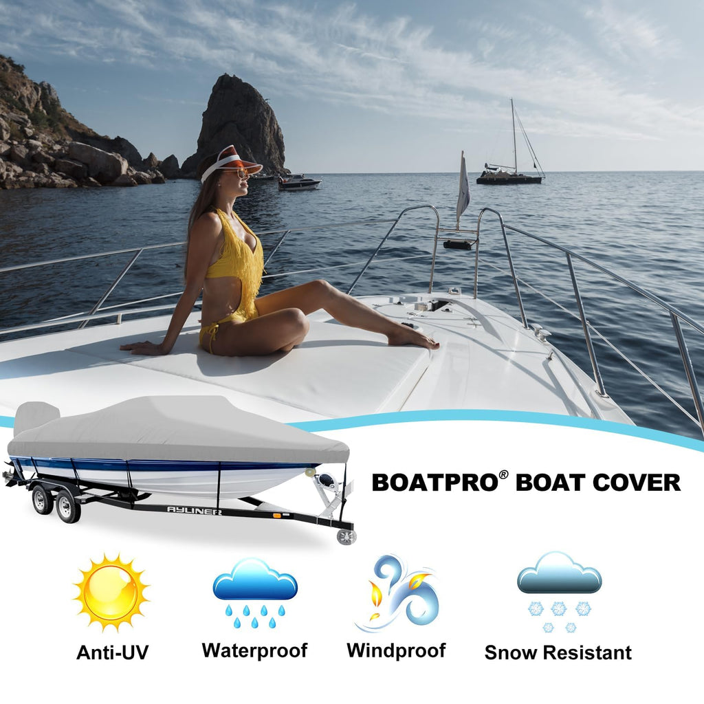 14-16ft Waterproof Marine Canvas Boat Cover with Outboard Motor Cover R2109