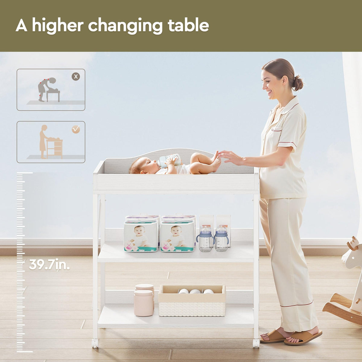 White Baby Changing Table with Pad E8604